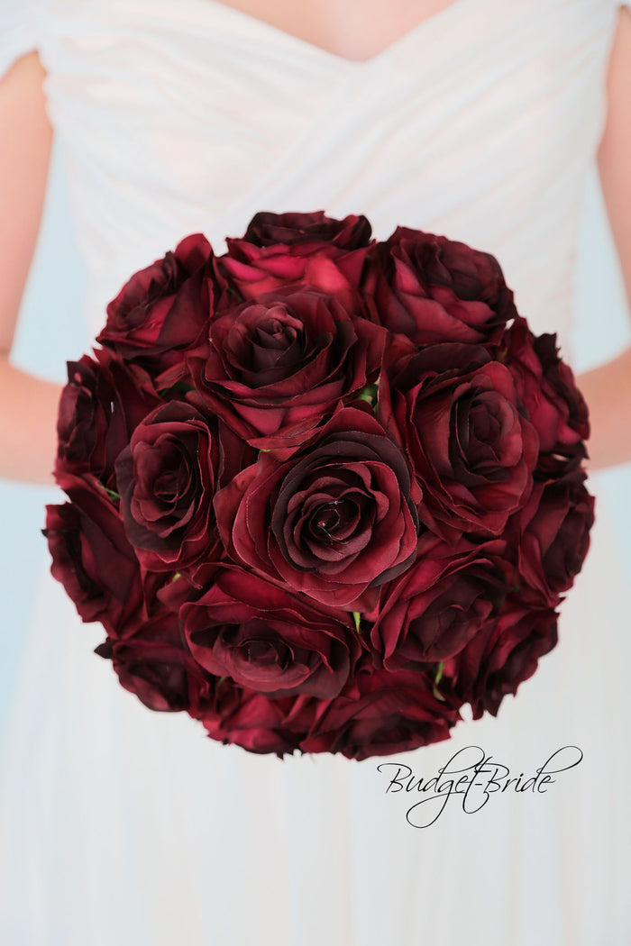 Silk Wedding Bouquet with Wine Roses - $58.50 | Marigold Collection