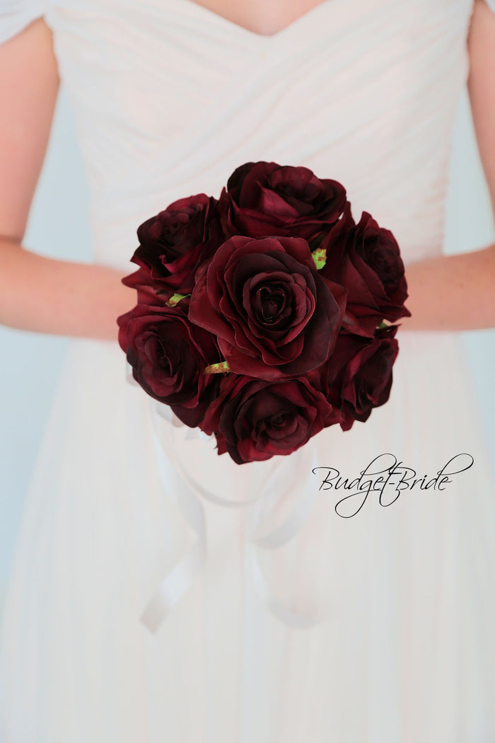 Silk Wedding Bouquet with Wine Roses - $58.50 | Marigold Collection