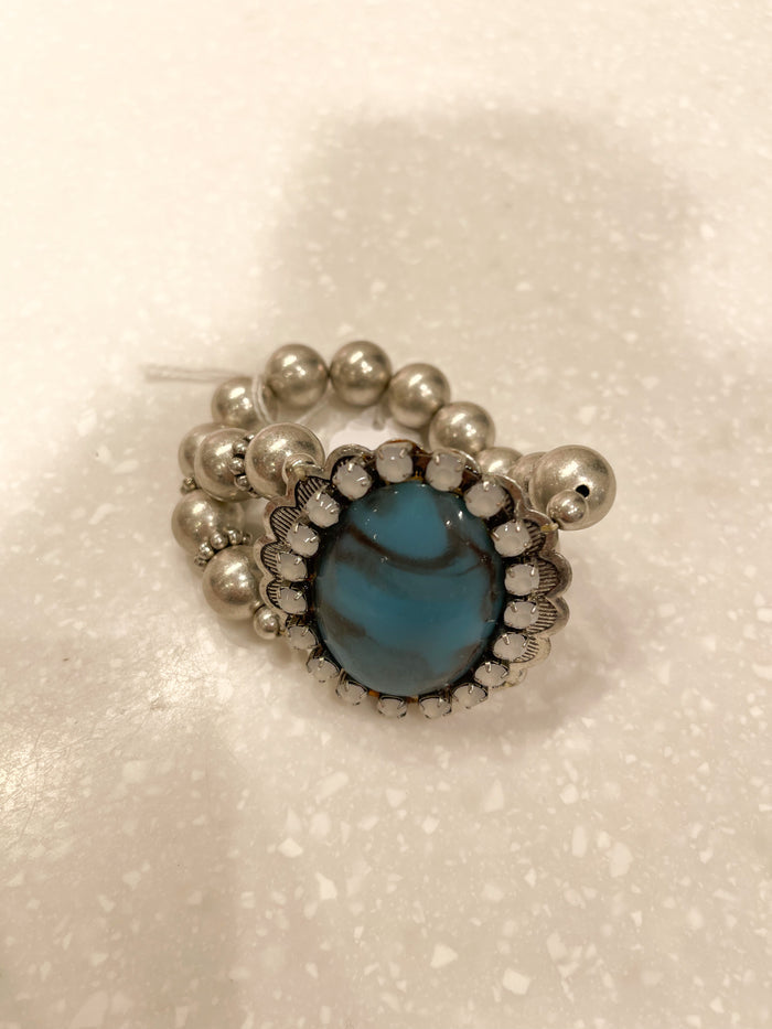 Silver Blue Stone Ball Bracelet