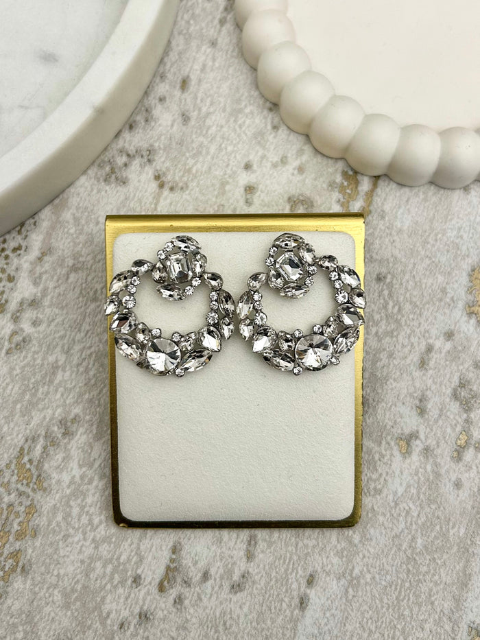Silver Diamante Round Swing Earrings