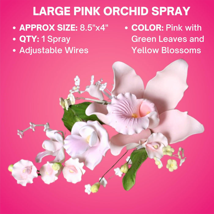 Pink Orchid Spray Sugarflower Cake Topper Gum Paste Cake Decoration great for decorating your own wedding cake. Caljava cake supply.