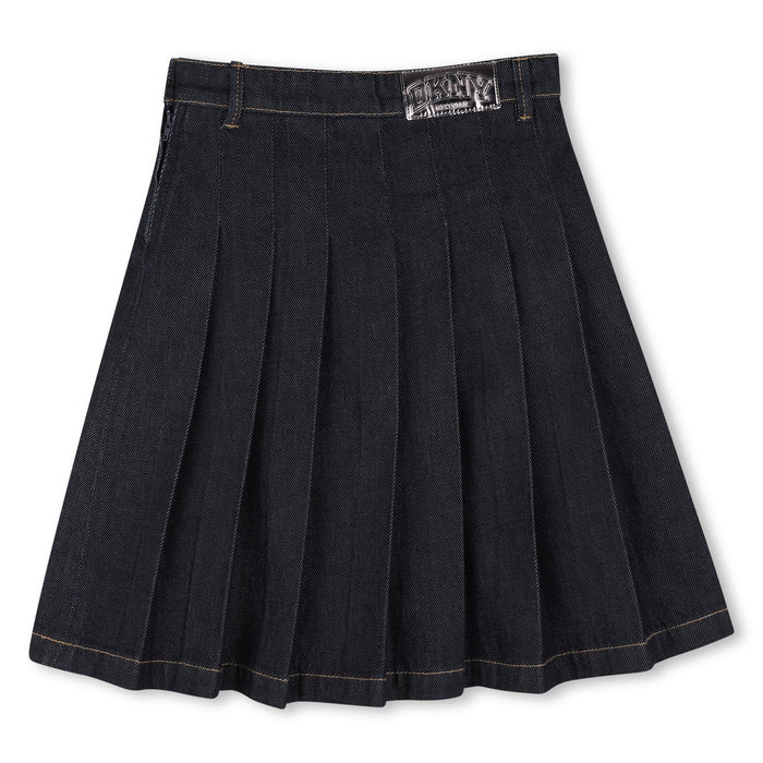 skirt denim pleated with logo patch - denim blue-z38