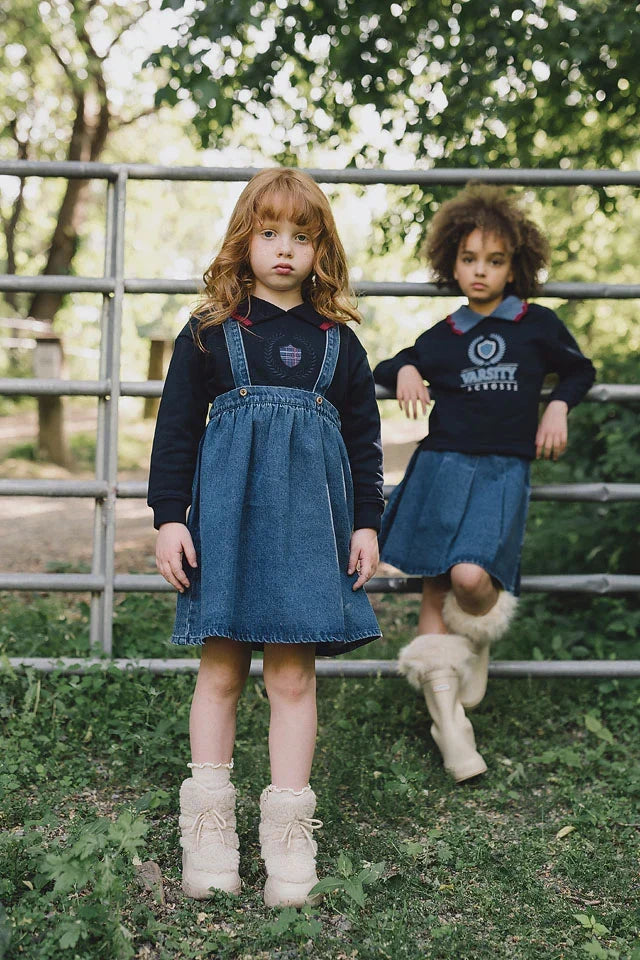 skirt denim suspender - blue denim