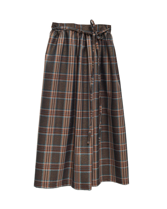 skirt midi shiny plaid tie wrap - plaid