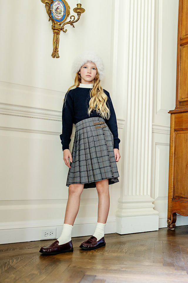 skirt plaid pleated buckles - antique plaid