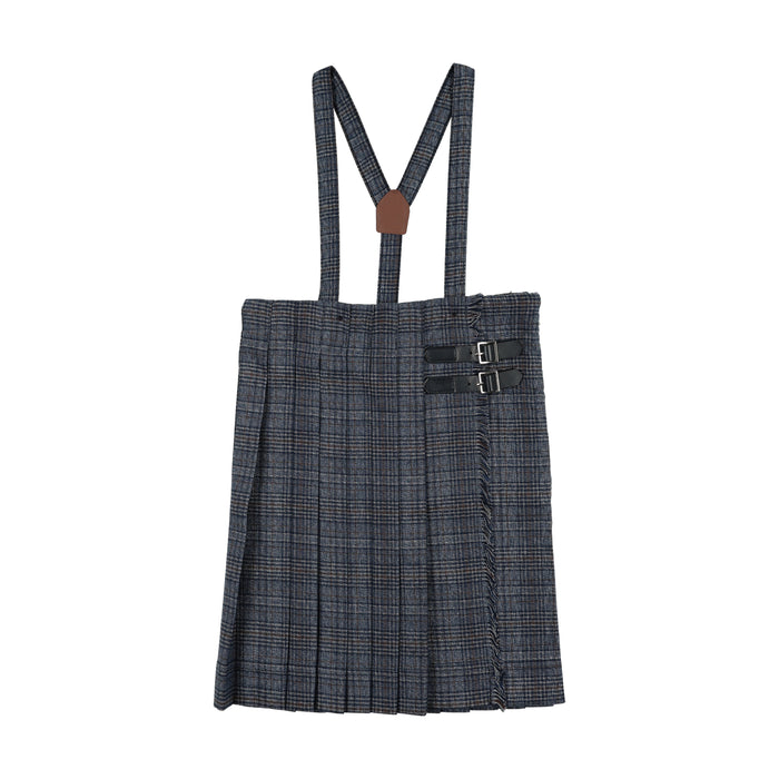 skirt plaid pleated buckles with suspenders - multi plaid
