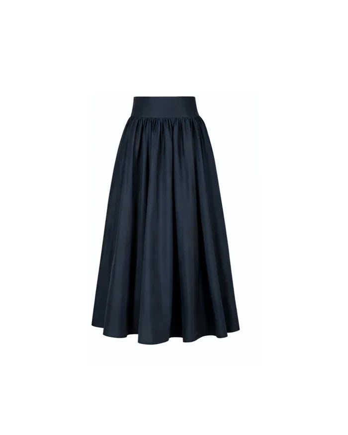 skirt taffeta midi flare - navy blue