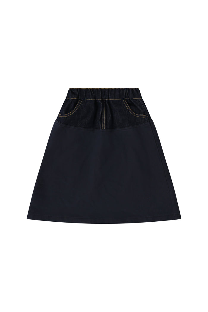 skirt two tone denim color stitch - navy/denim