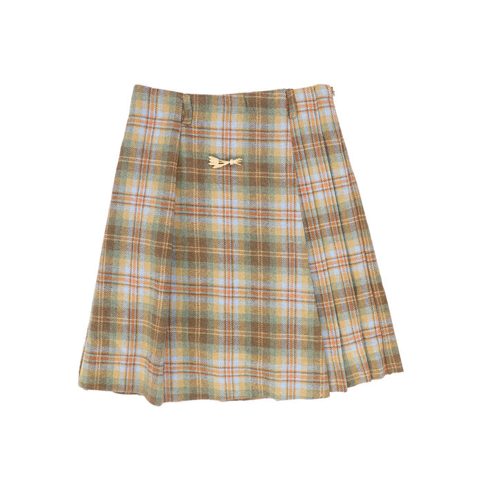 skirt wool plaid wrap look - camel