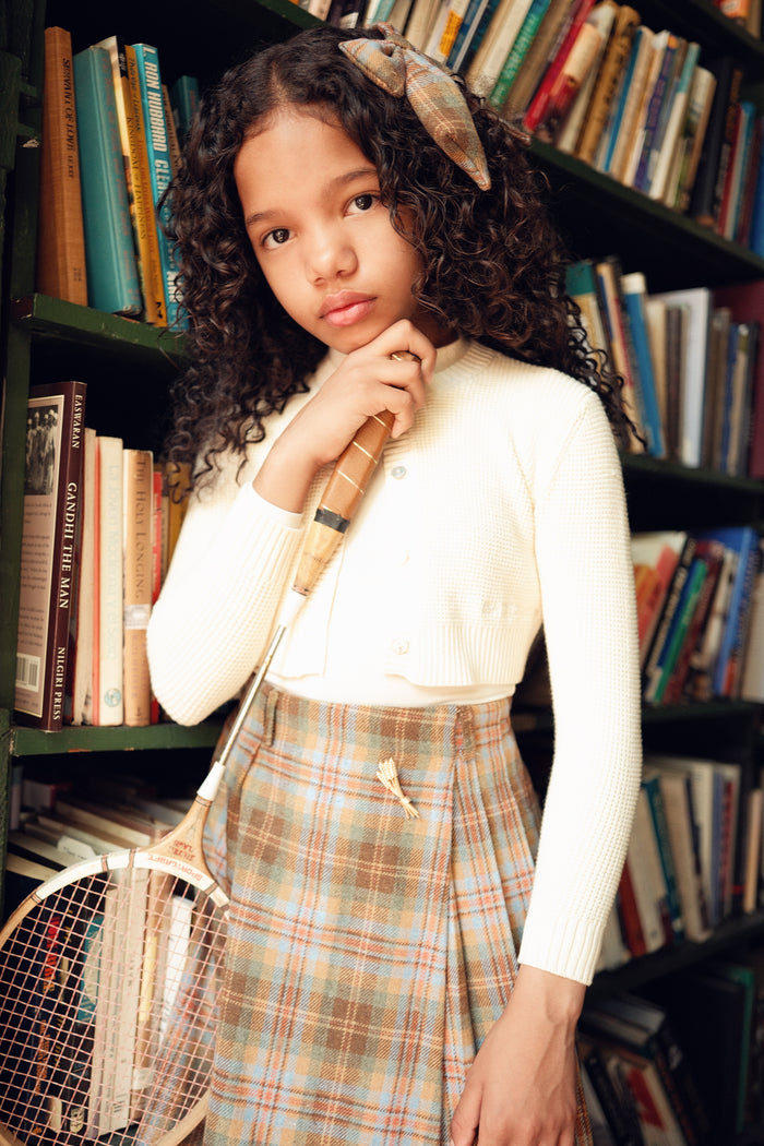 skirt wool plaid wrap look - camel