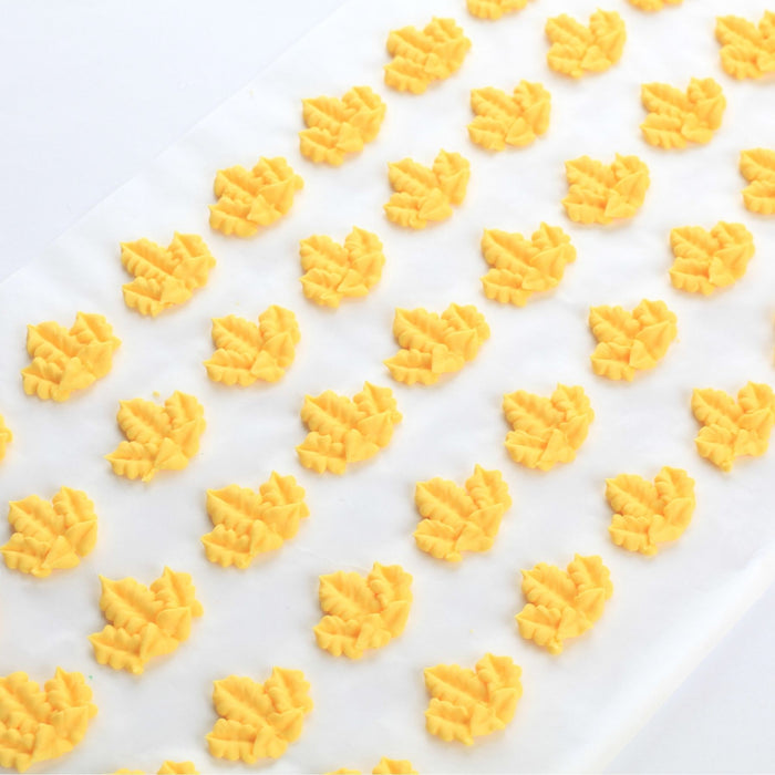Fall Leaves Royal icing toppers ready to decorate cupcakes, cookies, chocolates, cakes, candy and more. Edible sugar toppers hand piped designs.