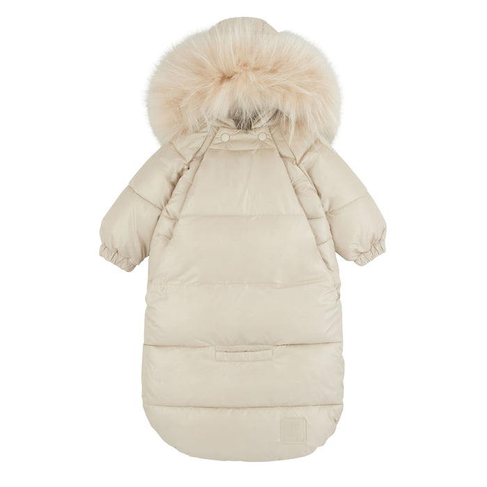 snowsuit padded double breasted look with fur hood - champaign