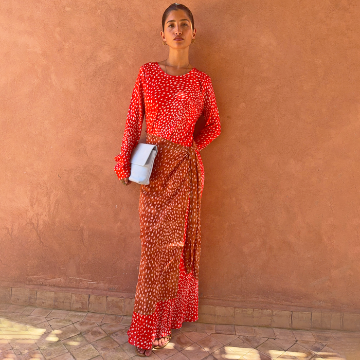 Spliced Deer Wrap Maxi Dress
