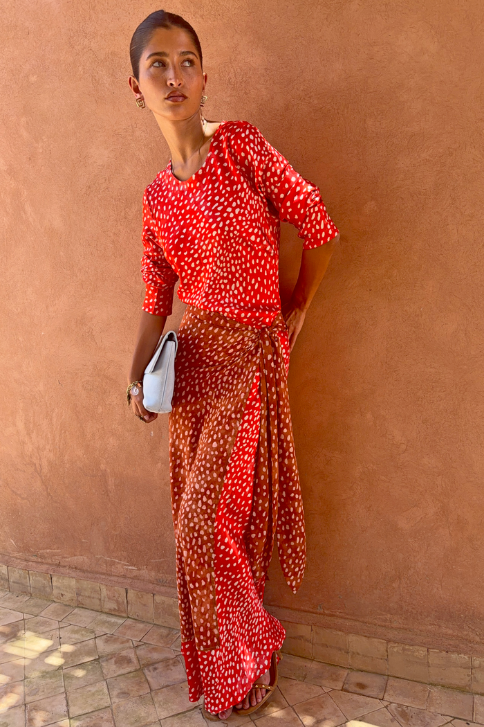 Spliced Deer Wrap Maxi Dress