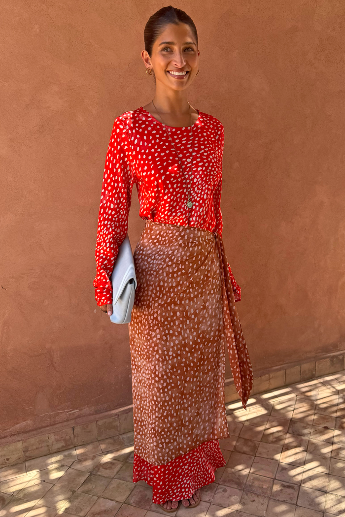 Spliced Deer Wrap Maxi Dress