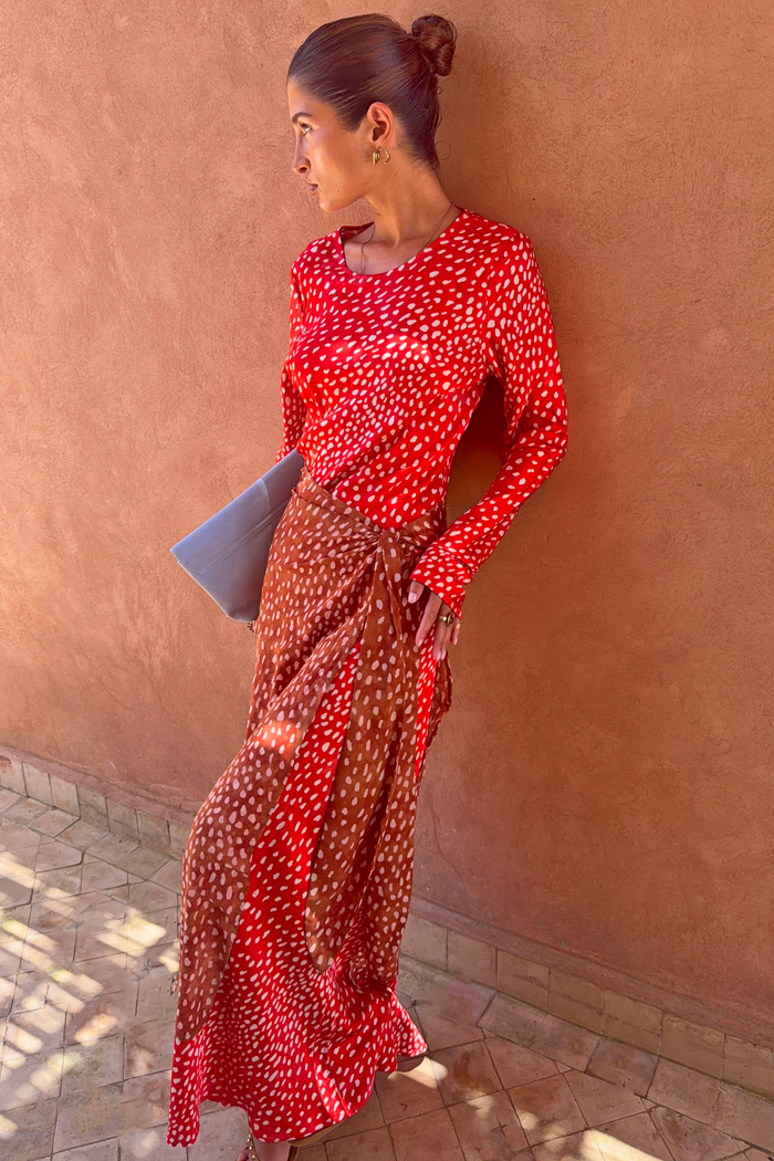 Spliced Deer Wrap Maxi Dress