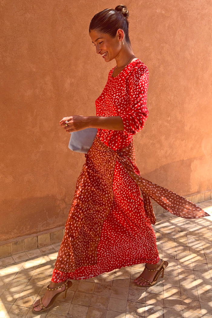Spliced Deer Wrap Maxi Dress