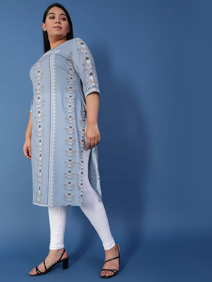 Spring Blue Ethnic Printed Kurti