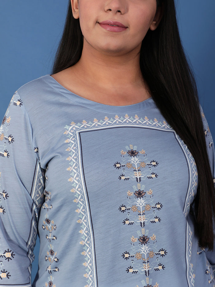 Spring Blue Ethnic Printed Kurti