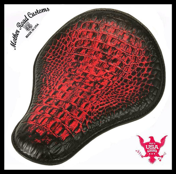 Spring Solo Seat Chopper Harley Sportster Bobber 12x13" Antique Red Alligator - Mother Road Customs