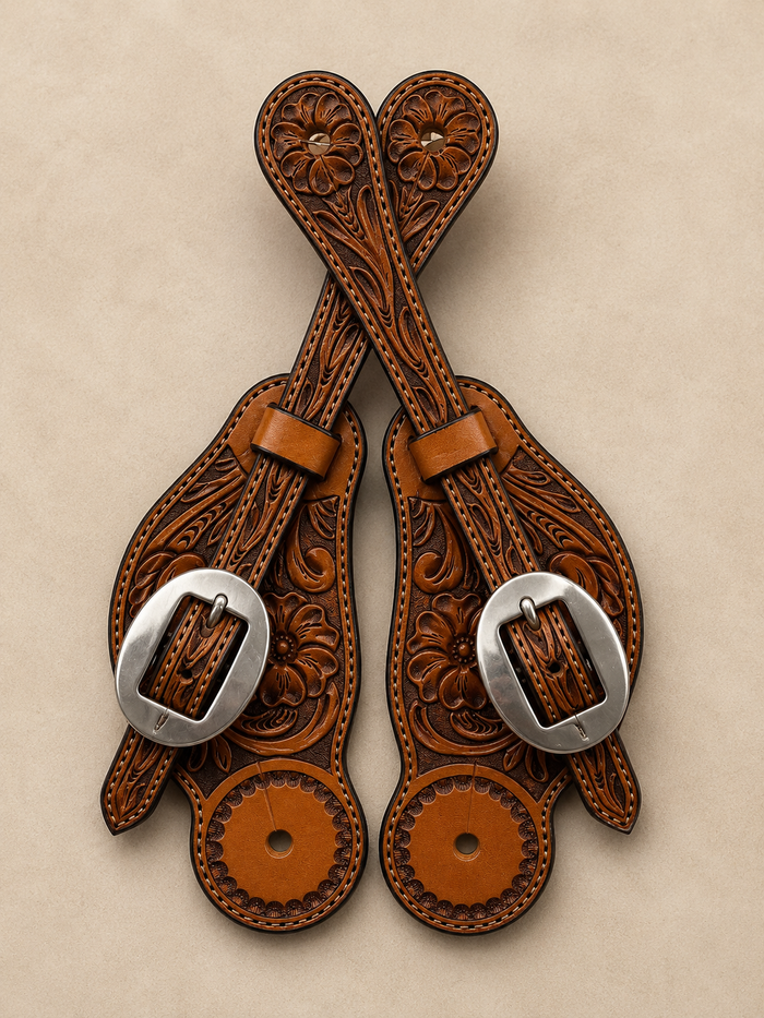 Spur Straps - SPS131 - Ladies 5/8" D/S Antiqued Floral Buckaroo