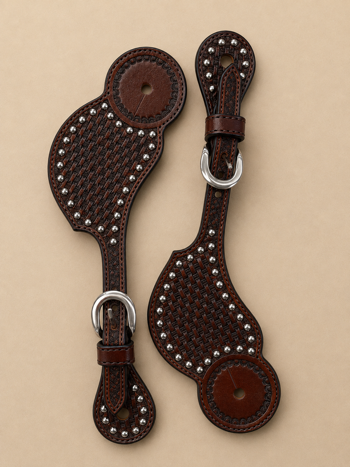 Spur Straps - SPS133 - Mens 5/8" Brown Large Basketweave with Spots