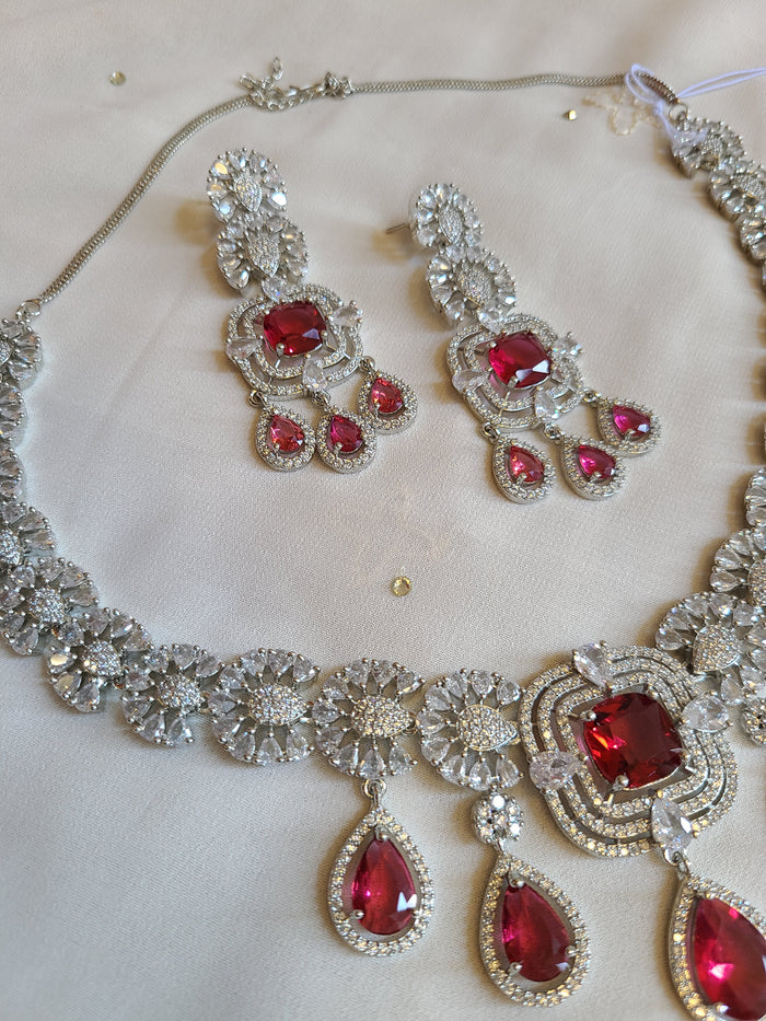 MOHAR statement necklace set in bold red cubic zirconia stones