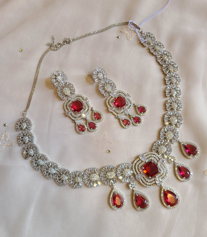 MOHAR statement necklace set in bold red cubic zirconia stones
