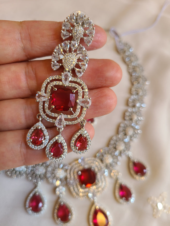 MOHAR statement necklace set in bold red cubic zirconia stones