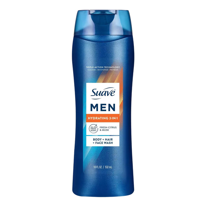 Suave Men’s Hydrate 3-in-1 Hair Body & Face Wash - 18 oz - 6 Pack