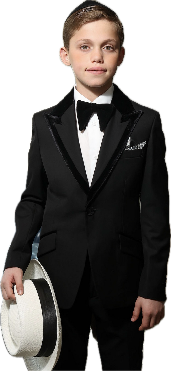 suit velvet trim one button blazer and pants - black
