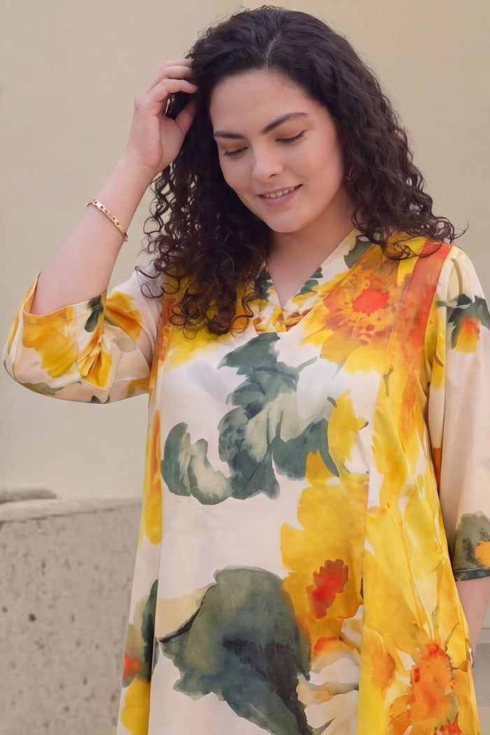 Sunflower Grace Plus Size Yellow Midi Dress