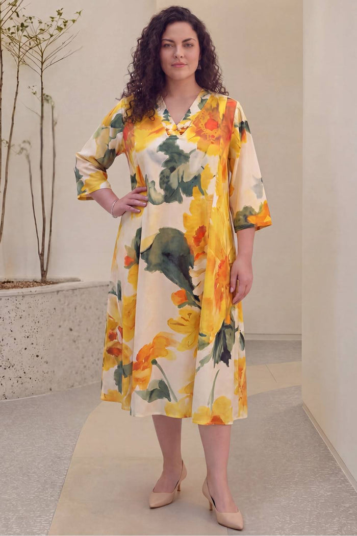 Sunflower Grace Plus Size Yellow Midi Dress