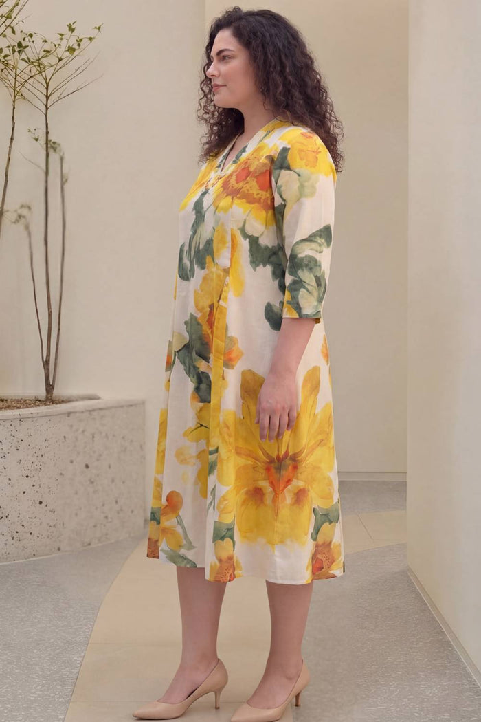 Sunflower Grace Plus Size Yellow Midi Dress