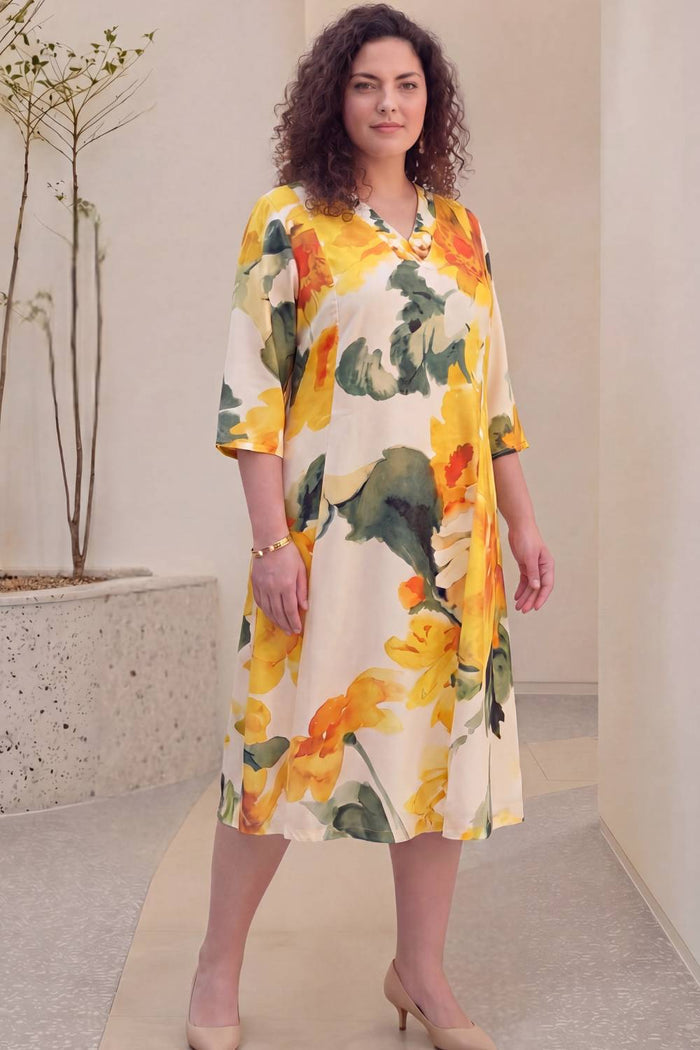 Sunflower Grace Plus Size Yellow Midi Dress
