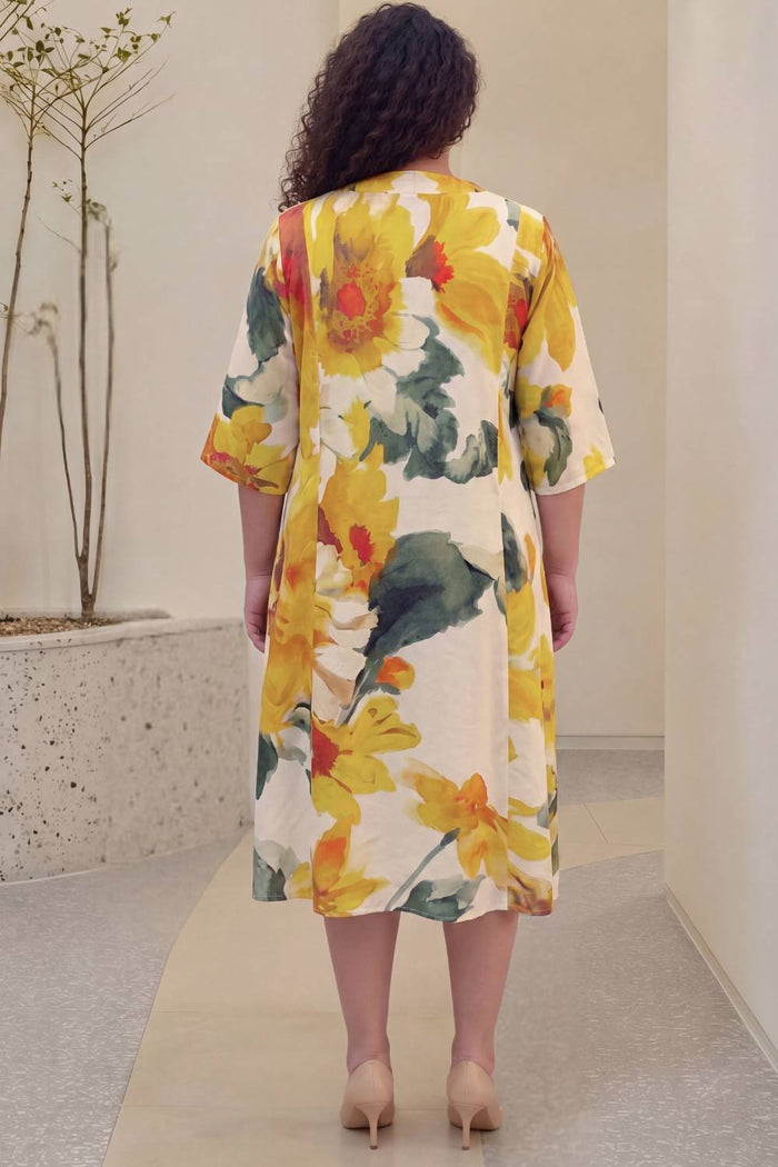 Sunflower Grace Plus Size Yellow Midi Dress