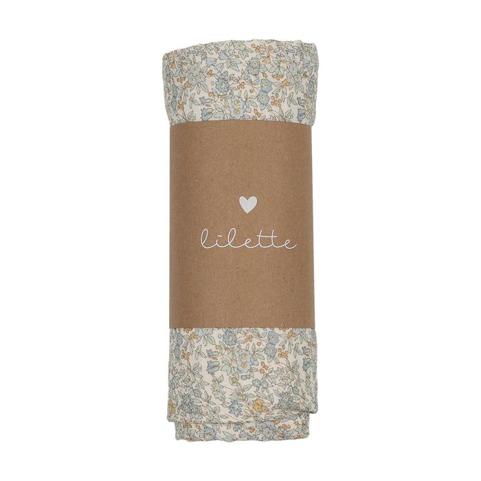 swaddle liberty print muslin - cream/blue