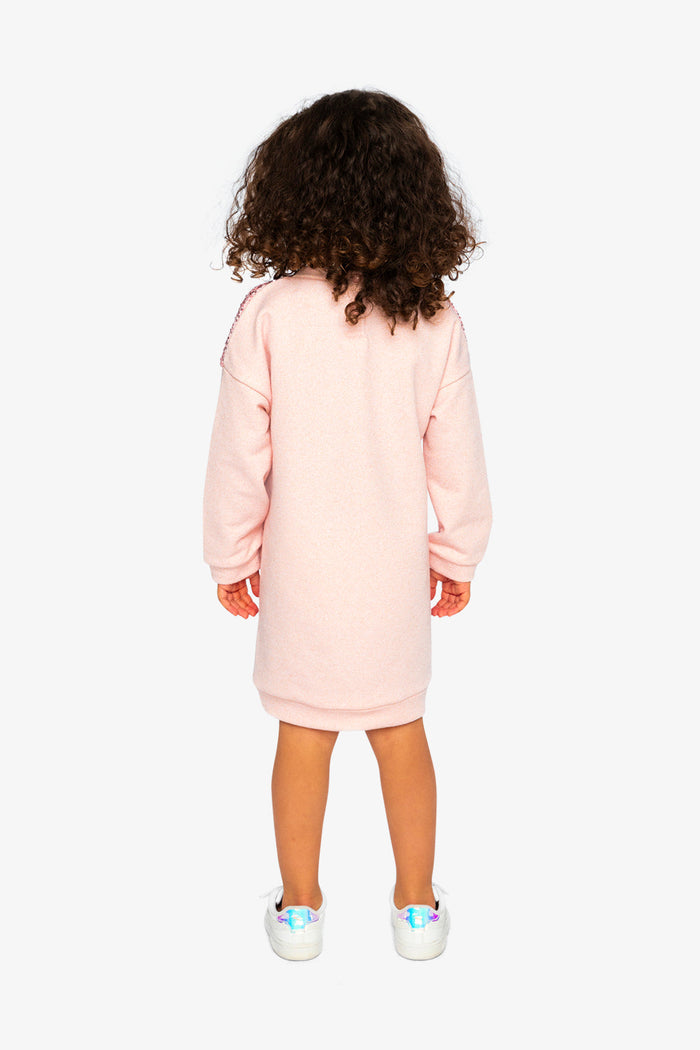 Deux par Deux Christmas Couture sweatshirt dress in dusty pink, third lookbook view