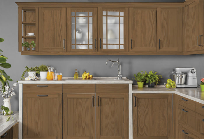 Retique It Wood'n Kit in Modern Walnut, 4-piece set, for kitchen cabinets, includes interior topcoat, rustic wood finish, natural look
