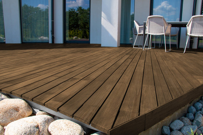 Retique It Wood'n Finish Kit for exterior decking, modern walnut color, includes four large wood finishing products with rustic wood texture.