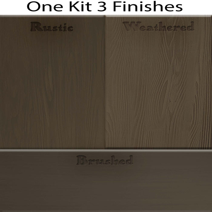 Swatches of Retique It Wood'n Finish Kit in double size with charcoal stain, showcasing different wood finish options.
