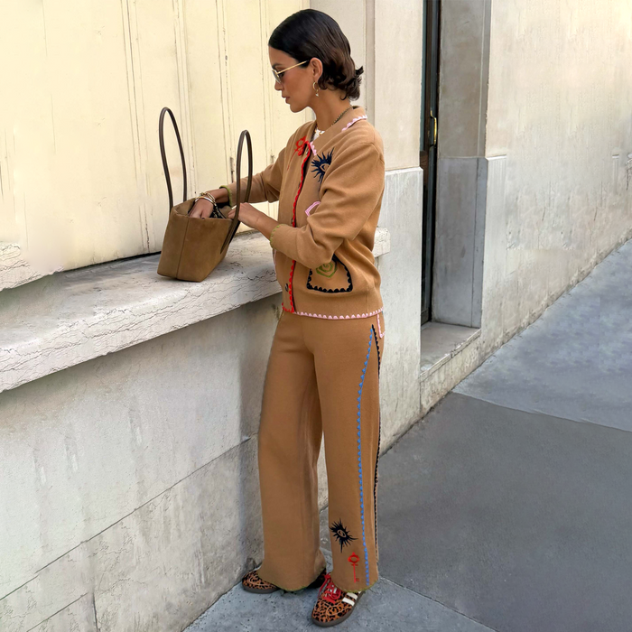 Tan Barrel Leg Knit Joggers