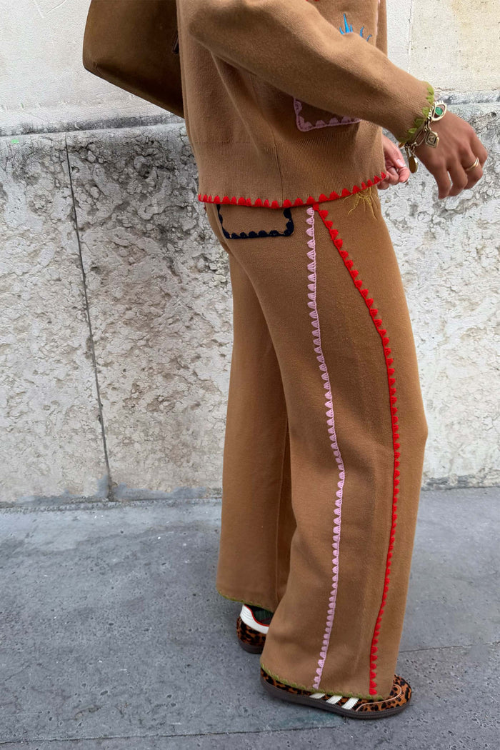 Tan Barrel Leg Knit Joggers