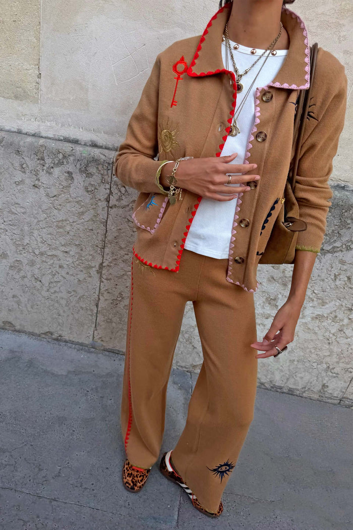 Tan Barrel Leg Knit Joggers