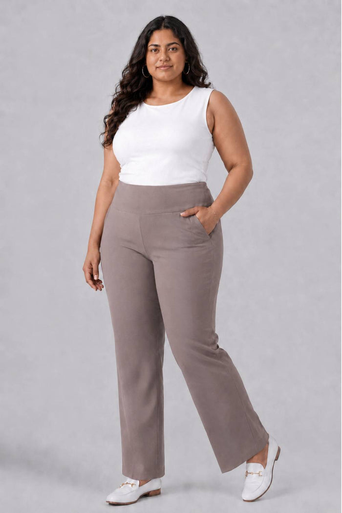Taupe Tummy Shaping Wide Straight Pants