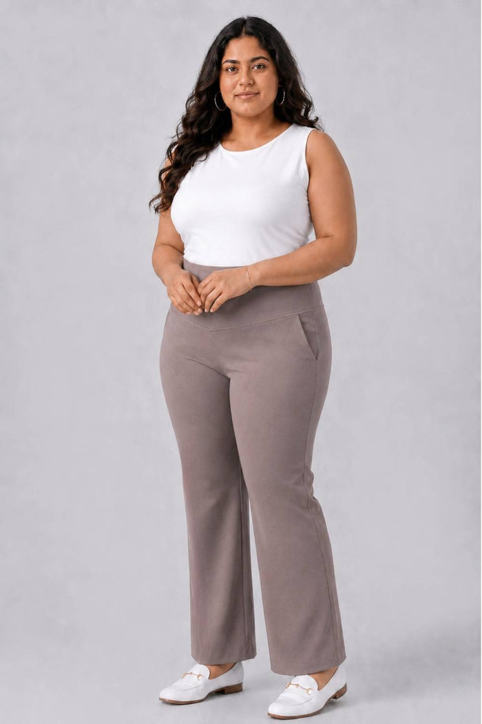 Taupe Tummy Shaping Wide Straight Pants