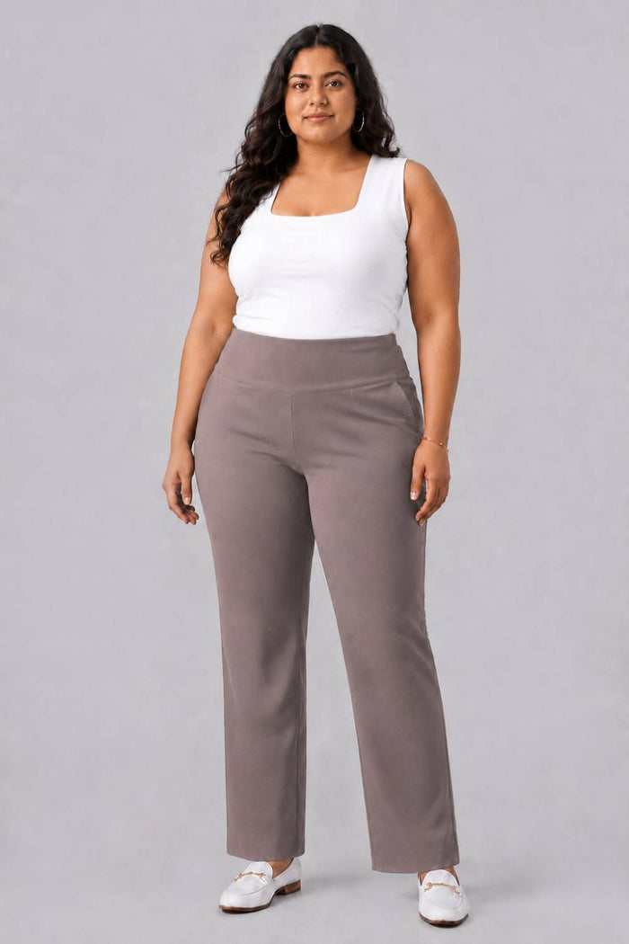 Taupe Tummy Shaping Wide Straight Pants