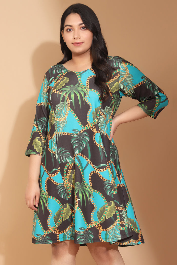 Teal Forest Inpired Printed Dress