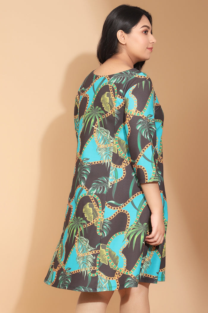 Teal Forest Inpired Printed Dress