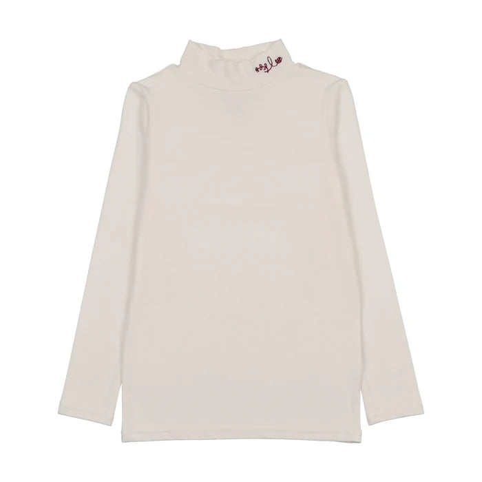 tee l/s embroidered mockneck - cream